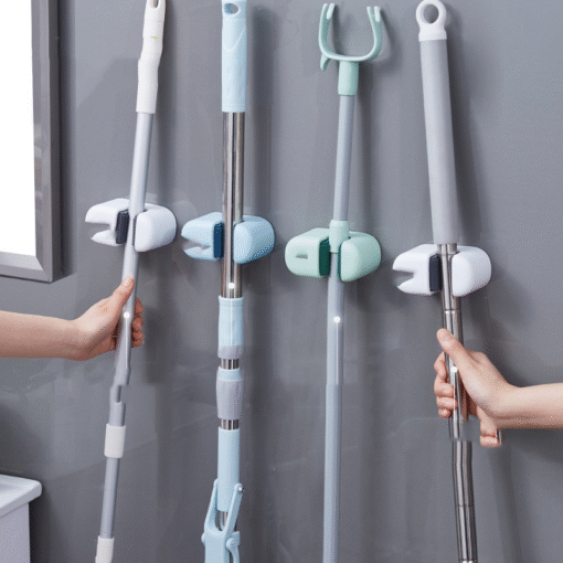 Front close-up of adhesive mop holder on bathroom wall