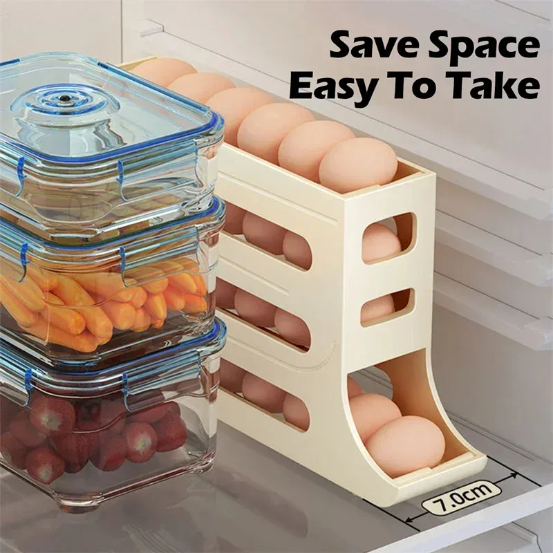 Egg Storage Organizer with Auto-Rolling Design in Fridge