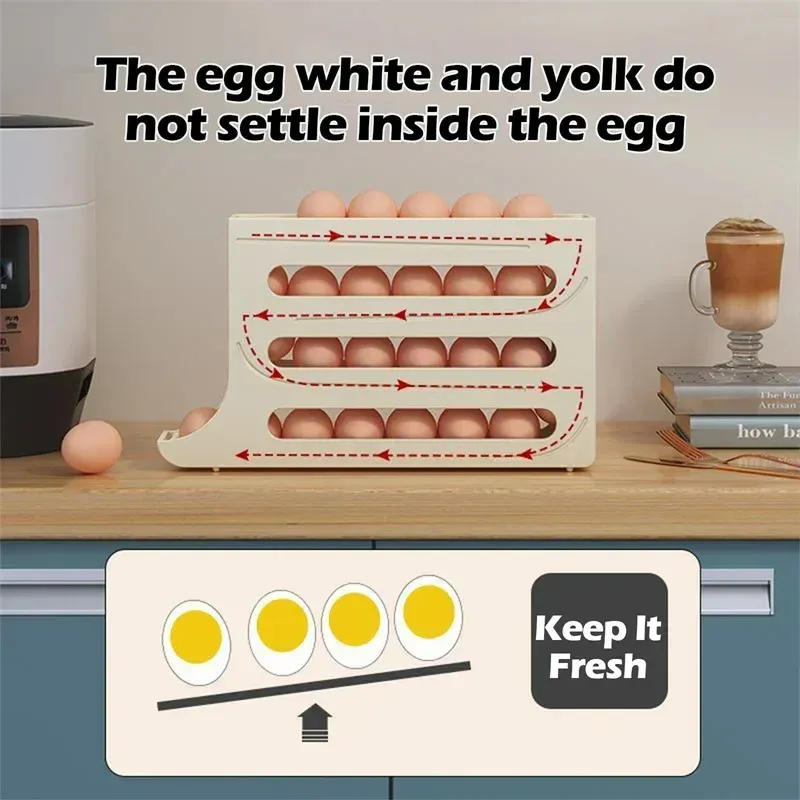 Egg Storage Organizer with Auto-Rolling Design in Fridge