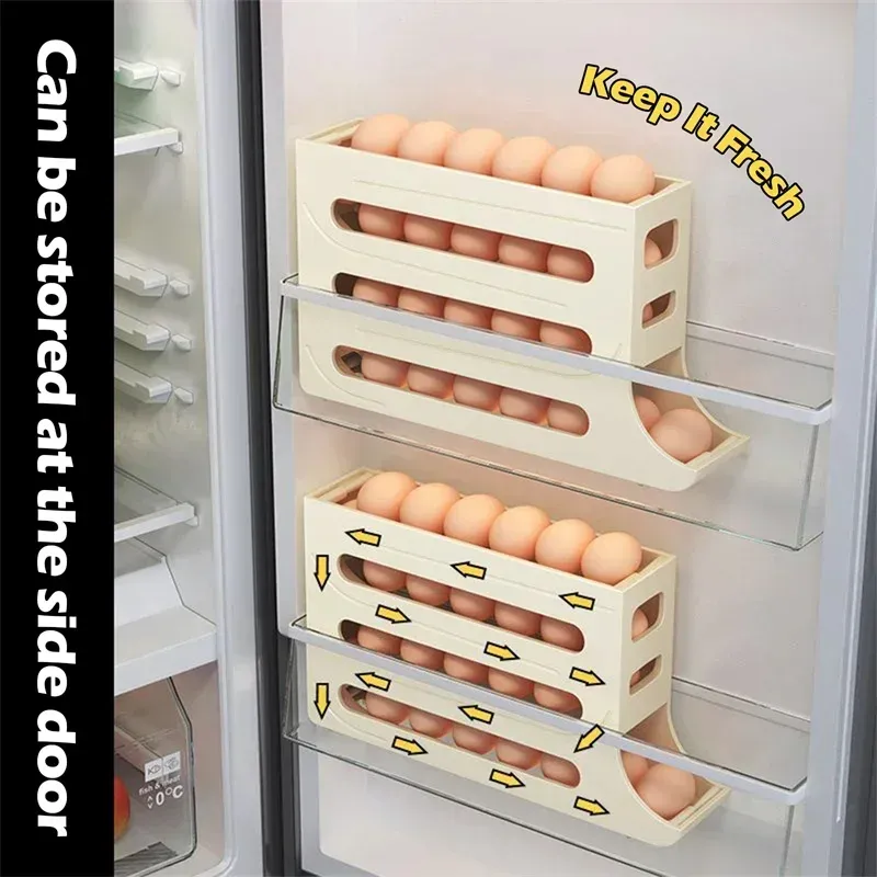 Egg Storage Organizer with Auto-Rolling Design in Fridge