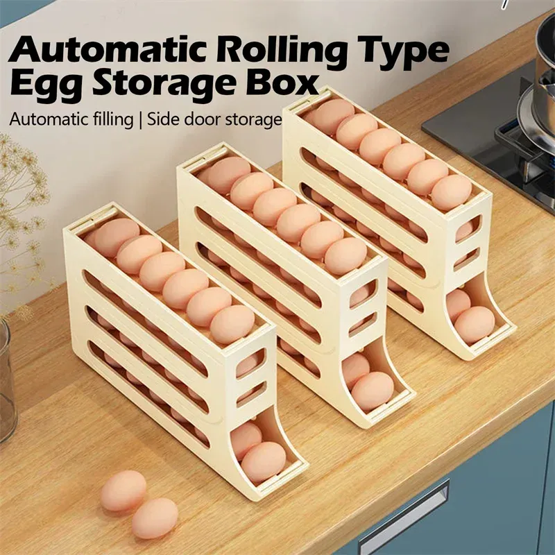 Egg Storage Organizer with Auto-Rolling Design in Fridge