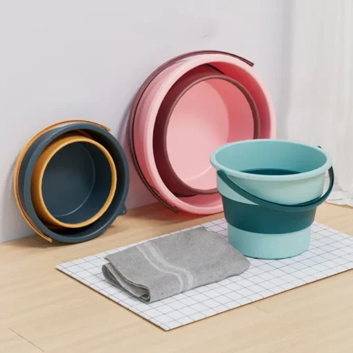 folding bucket in camping scene