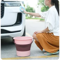 folding bucket in camping scene
