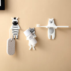 Cute animal-shaped wall hook with double bendable arms, adhesive mount