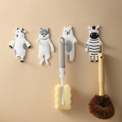 Cute animal-shaped wall hook with double bendable arms, adhesive mount