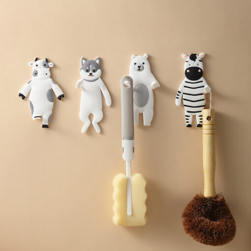 Cute animal-shaped wall hook with double bendable arms, adhesive mount