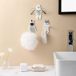 Cute animal-shaped wall hook with double bendable arms, adhesive mount