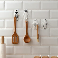 Cute animal-shaped wall hook with double bendable arms, adhesive mount