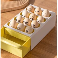 Compact plastic drawer-style egg storage box for 12 eggs