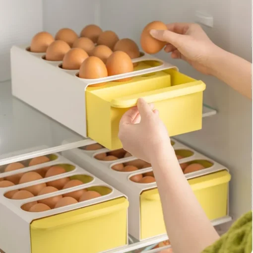 Compact plastic drawer-style egg storage box for 12 eggs