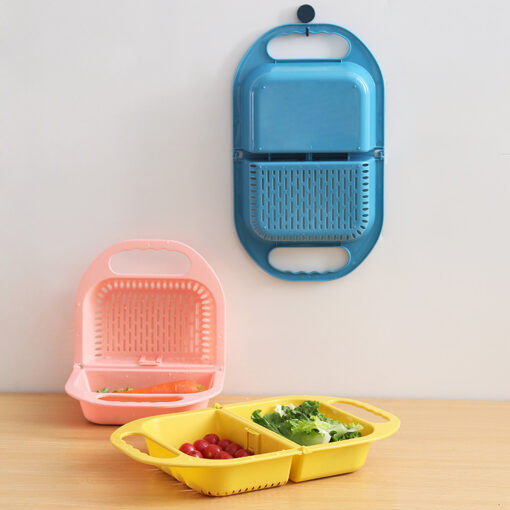 Foldable kitchen drain basket with handle for washing fruits and vegetables
