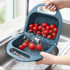 Foldable kitchen drain basket with handle for washing fruits and vegetables