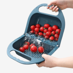 Foldable kitchen drain basket with handle for washing fruits and vegetables
