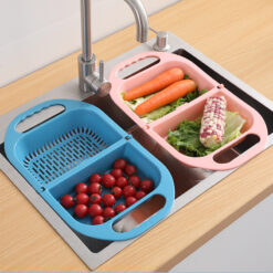 Foldable kitchen drain basket with handle for washing fruits and vegetables