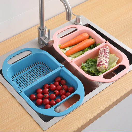 Foldable kitchen drain basket with handle for washing fruits and vegetables