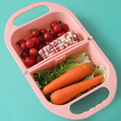 Foldable kitchen drain basket with handle for washing fruits and vegetables