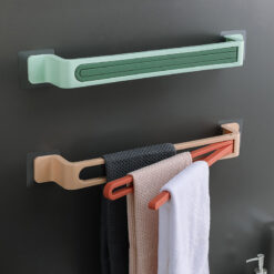 Foldable adhesive towel rack with rotatable arms for kitchen and bathroom