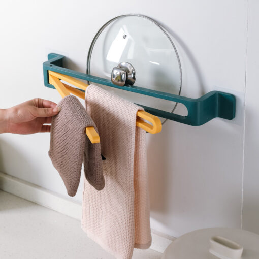 Foldable adhesive towel rack with rotatable arms for kitchen and bathroom