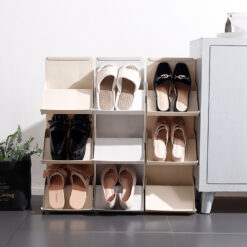 Space-saving shoe organizer shelf for sneakers, heels, and slippers