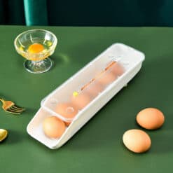 Automatic rolling egg storage box with transparent lid in white