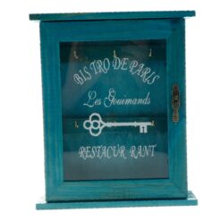 Vintage wooden key storage cabinet with 6 hooks for wall mounting