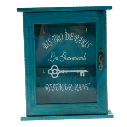 Vintage wooden key storage cabinet with 6 hooks for wall mounting