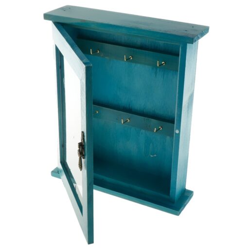 Vintage wooden key storage cabinet with 6 hooks for wall mounting