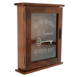 Vintage wooden key storage cabinet with 6 hooks for wall mounting