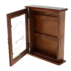 Vintage wooden key storage cabinet with 6 hooks for wall mounting