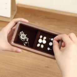 Compact luxury magnetic wooden jewelry box with velvet lining for rings, earrings, and necklaces