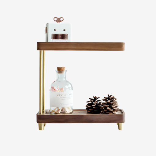 Compact solid wood desktop storage rack with 2 shelves, ideal for books and home organization