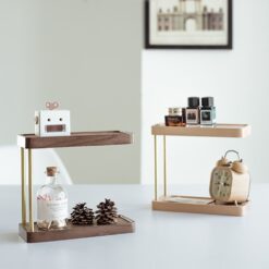 Compact solid wood desktop storage rack with 2 shelves, ideal for books and home organization