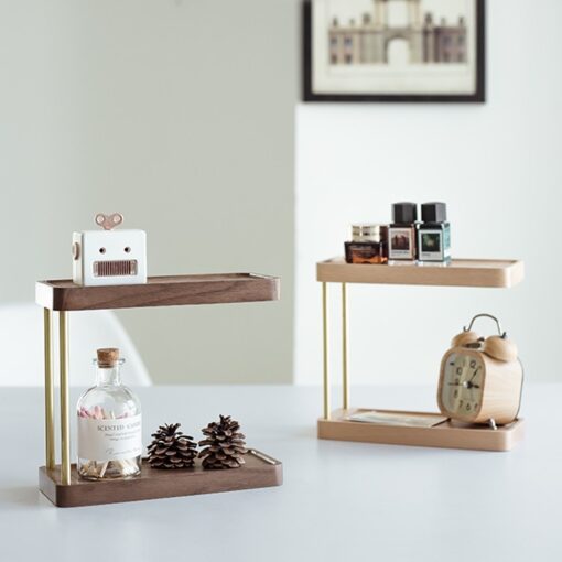 Compact solid wood desktop storage rack with 2 shelves, ideal for books and home organization