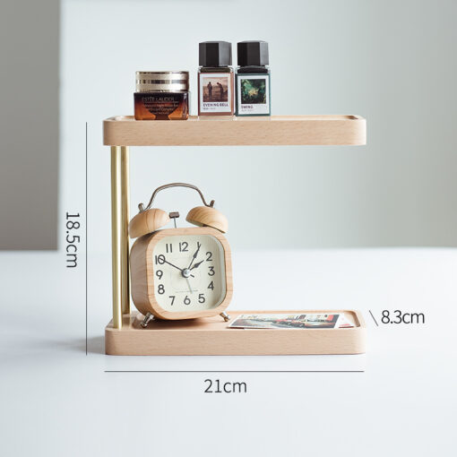 Compact solid wood desktop storage rack with 2 shelves, ideal for books and home organization