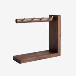 Wooden key holder with multiple hooks and tray for keys, phone, and small accessories