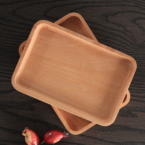 Natural beech wood serving tray for kitchen, breakfast, tea, and dessert use