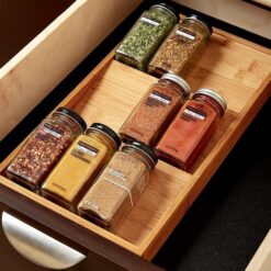 Drawer-type bamboo spice rack for kitchen seasoning storage