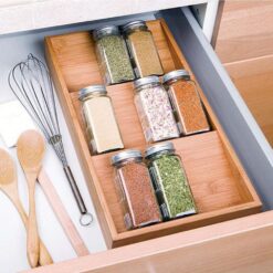 Drawer-type bamboo spice rack for kitchen seasoning storage