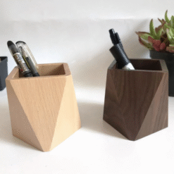 Square solid wood pen holder for pens, pencils, and stationery storage on desk