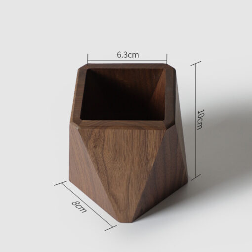 Square solid wood pen holder for pens, pencils, and stationery storage on desk