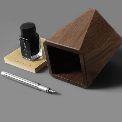 Square solid wood pen holder for pens, pencils, and stationery storage on desk
